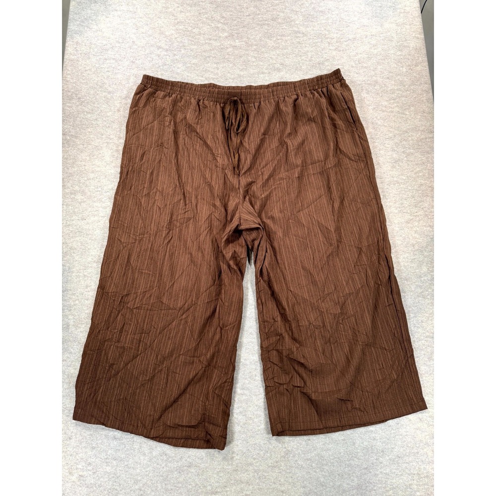Shein Curve + Plus Wide Leg Crinkle Pants Womens 8XL Brown Drawstring Everyday